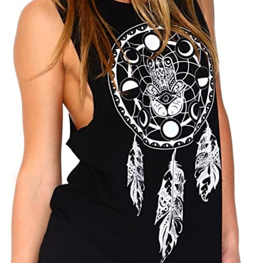 iHeartRaves Dreamcatcher Tank Top Boho Festival Graphic Muscle Tee Size L